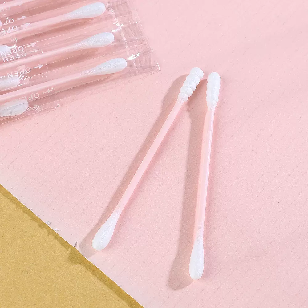 一次性化妆棉签100支独立圆头螺旋双头棉棒清洁卫生棉耳朵棉花棒