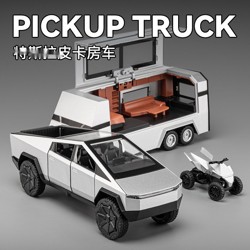 Simulation 1:32 Alloy Pickup Trailer Rv Alloy Off-Road Motorcycle Model Sound and Light Toy Car Model