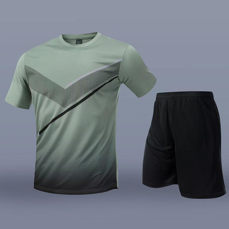 European and American Summer New Football Training Set for Men, Quick-Drying Breathable Short-Sleeved Shorts, Outdoor Running Clothing, Fitness Clothing