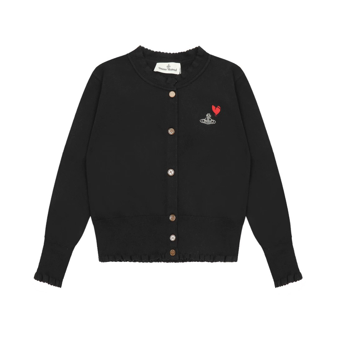 Knit Cardigan (Vivienne Westwood) Wool, Button‑Front with Heart Embroidery, S–L
