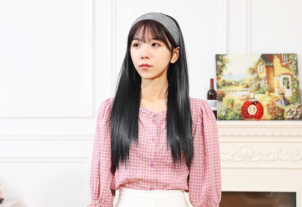 Synthetische Perücke, langer Stil, halbes Stirnband, glattes Haar, Perückenabdeckung_voghion.com