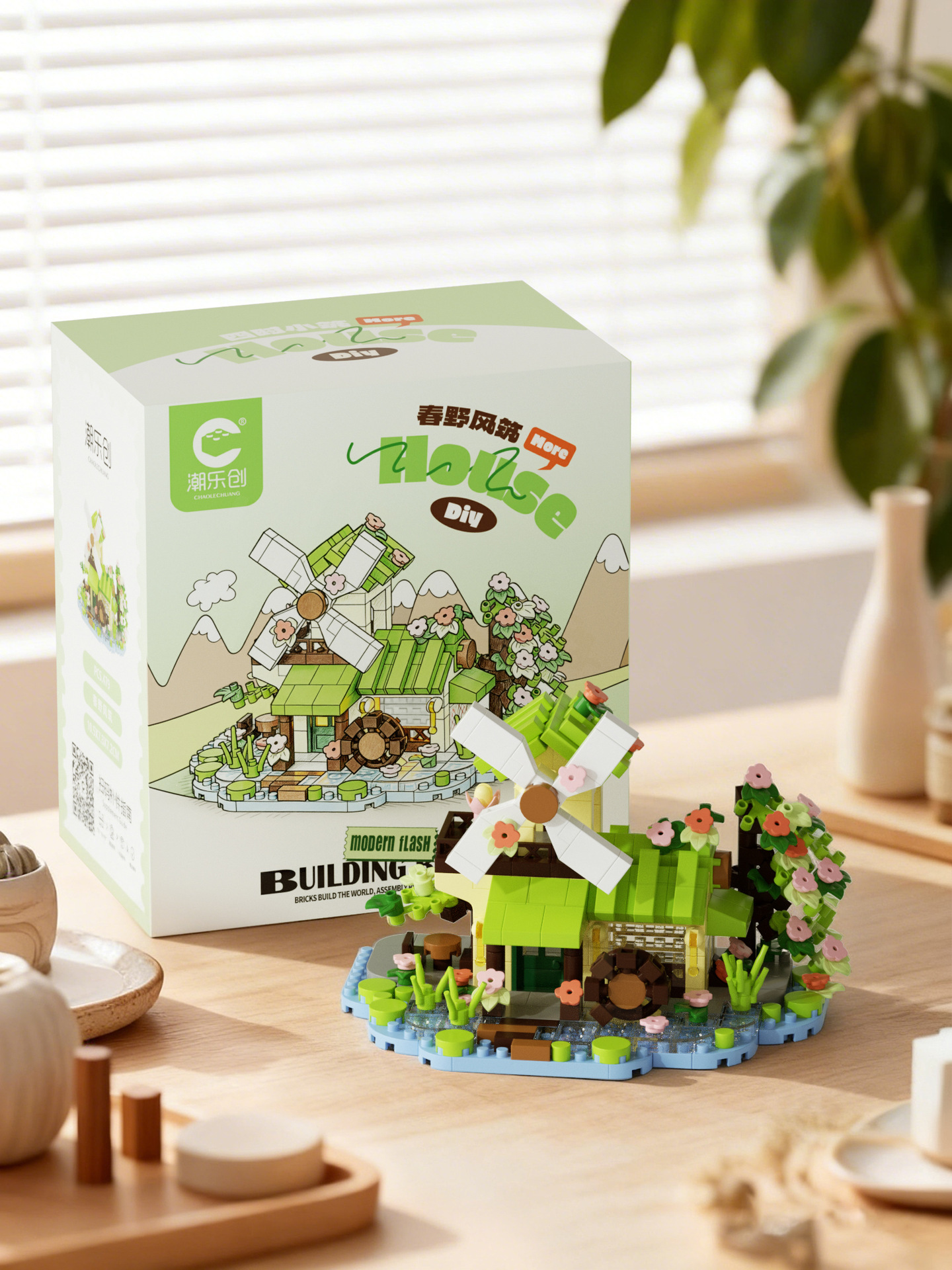 Bloques de construcción de paisajes callejeros compatibles con cuatro pequeñas casas de construcción de cabaña alta paisaje arquitectónico juguetes de puzzle para niños regalos del 1 de junio