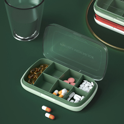Nordic style large-capacity 7-compartment sealed and moisture-proof small pill box with lid Portable mini pill storage box cross-border