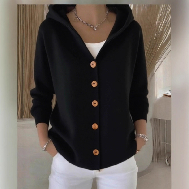 Cross-Border Export European and American Style Autumn and Winter New Hooded Knitted Cardigan Women's Solid Color Casual Fashion Sweater Jacket Women Cross-Border Export European and American Style Autumn and Winter New Hooded Knitted Cardigan Women's Solid Color Casual Fashion Sweater Jacket Women