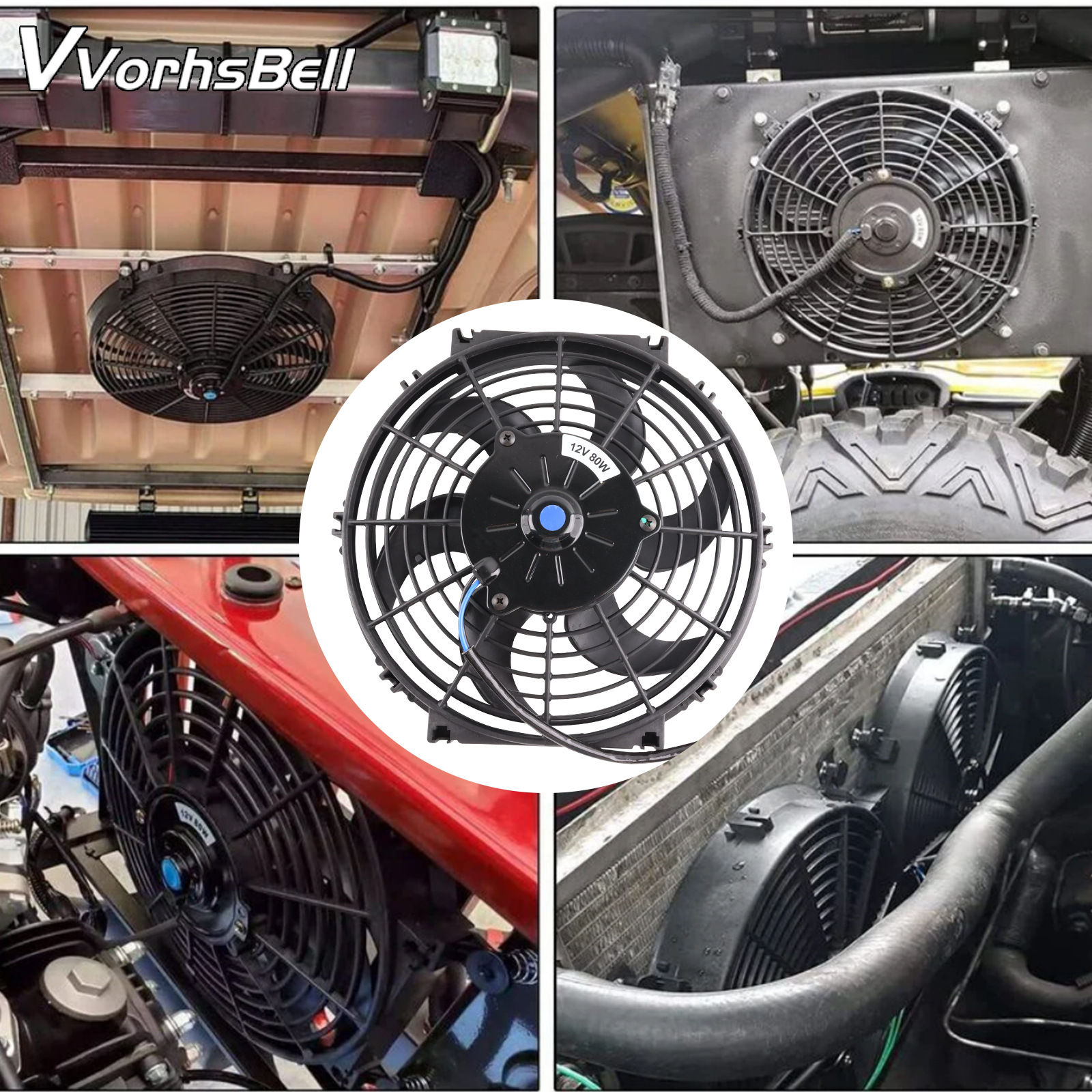Cross-Border Auto Parts Factory Other Cooling Modification Fan Universal DIY 10 12 Inches 12V 80W 90W