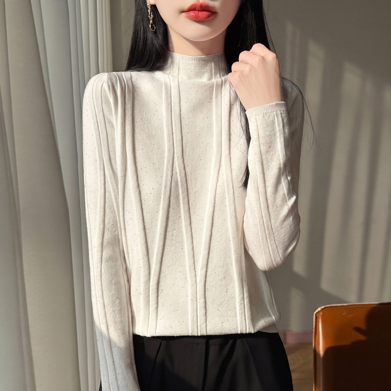 Cross-border women's sweater with half-high collar, sequined long-sleeve knit top, Korean style new winter base shirt for layering, available on AliExpress Cross-border women's sweater with half-high collar, sequined long-sleeve knit top, Korean style new winter base shirt for layering, available on AliExpress