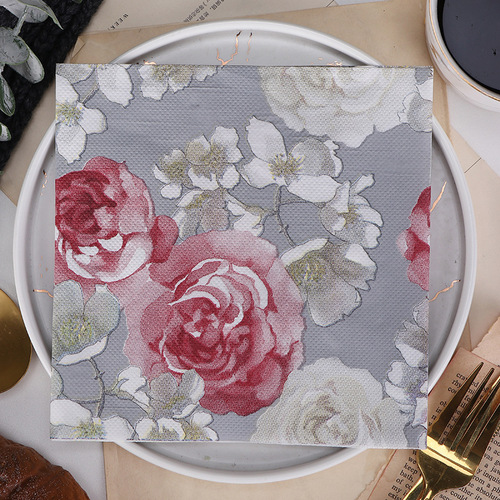 创意个性手工DIY餐巾纸 厂家大花朵玫瑰花彩色餐巾纸