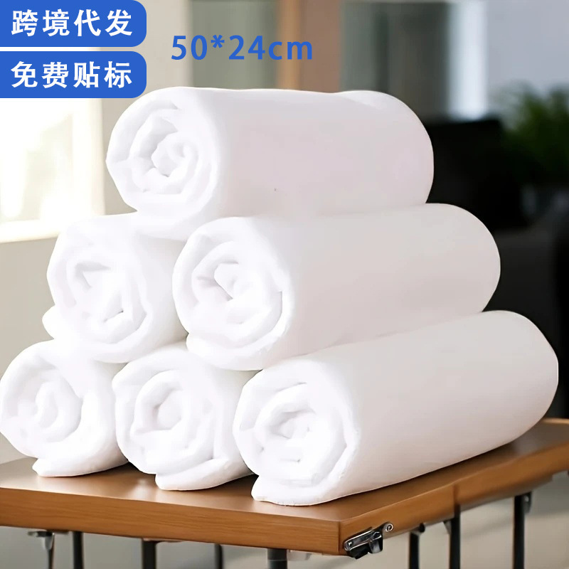 Cross-Border 24*50cm Hotel White Towel Bath Towel Steam Sauna Bath Thickeneded White Face Towel Absorbent