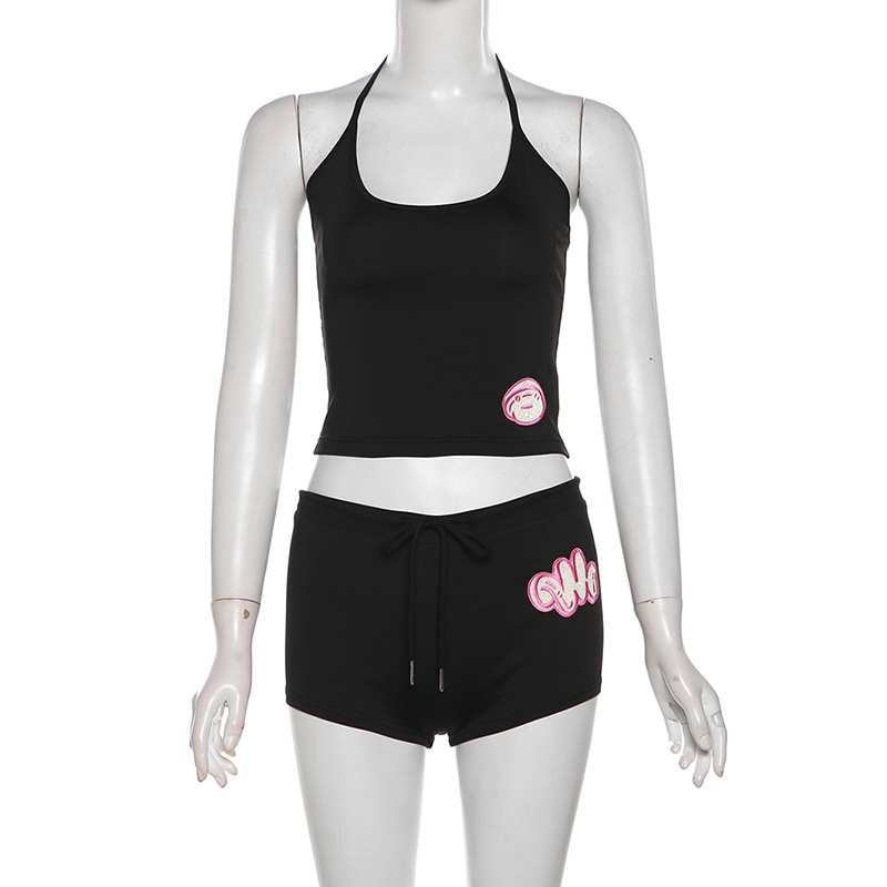 Spring Women Clothes Halter Backless Slim Fit Vest Low Waist Hip Lifting Tight Shorts Set