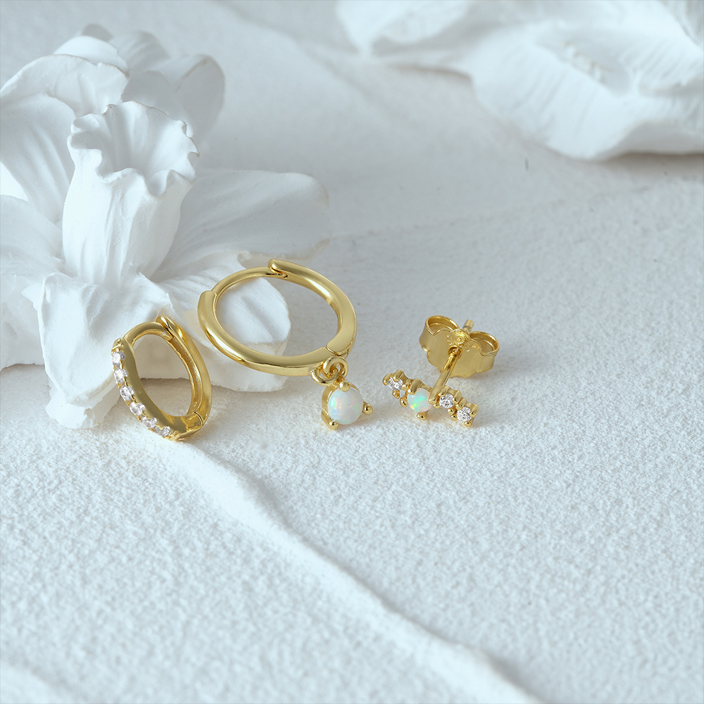 4g Weight Zircon Inlay Material Earrings Classification 3 Pieces Set Quantity Daily Occasion 925 Sterling Silver Material Geometric Pattern Women's Gender Plating, Inlay Design Simple Style Style 3 Pieces Set 925 Sterling Silver Zircon Geometric Earrings 79