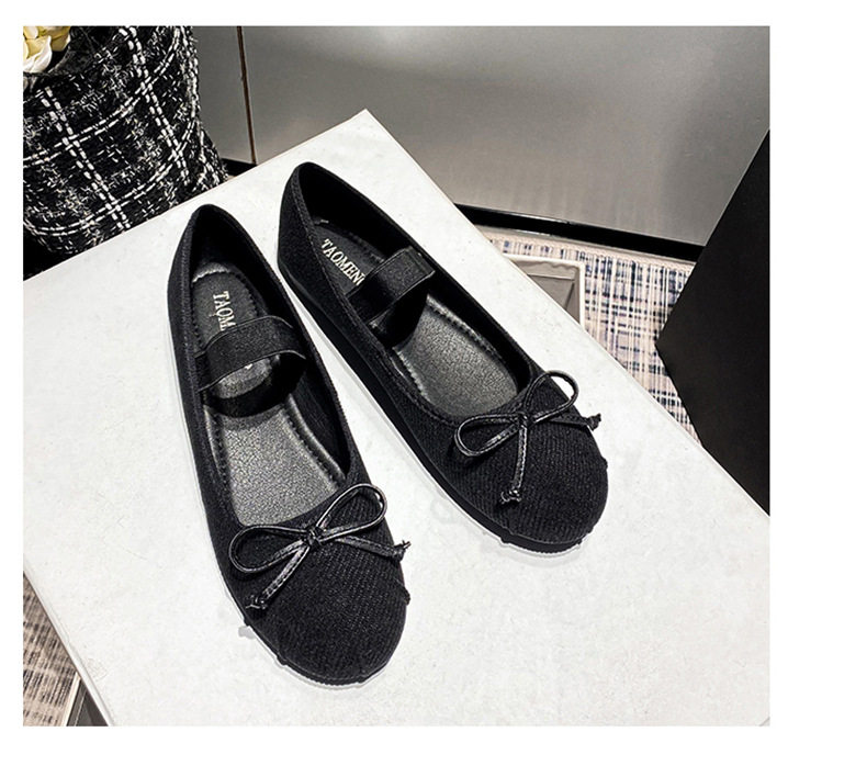 Giày búp bê nữ Mary Jane đế bằng mũi tròn thắt nơ, quai thun co giãn, gót thấp 1–3 cm — Màu nâu, Màu đen chi tiết 26