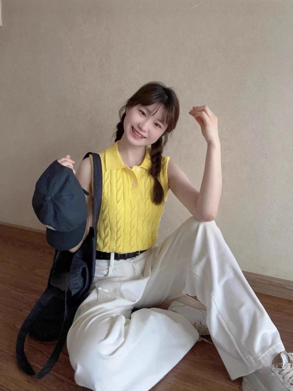 RL ラフポニーロゴ刺繍ツイストセーター女性の Tシャツノースリーブベストデザインケーブルポロカラーベスト|undefined