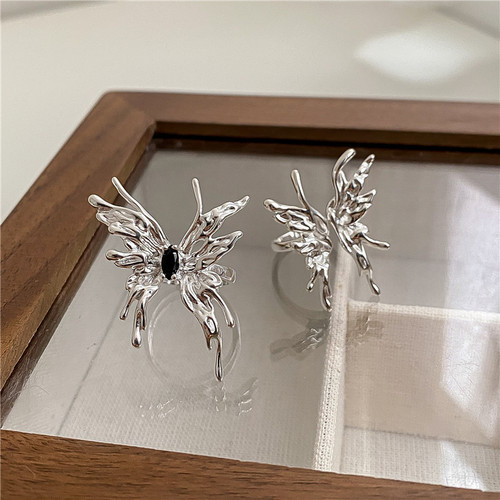 Liquid biochemical butterfly ring S925 sterling silver Seiko exaggerated streamline ring Korean original single style ring wholesale