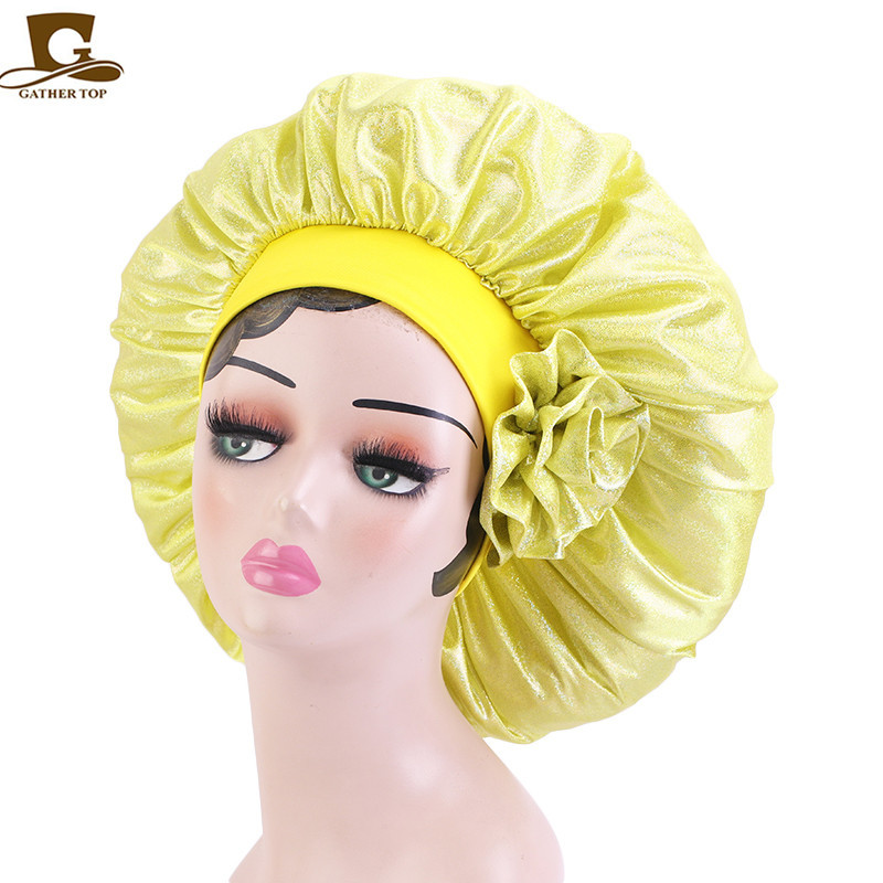 Stretch Wide Brim Bright Silk Extra Large Round Hat Large Flower Head Towel Hat Nightcap Hair Care Hat Amazon Supply