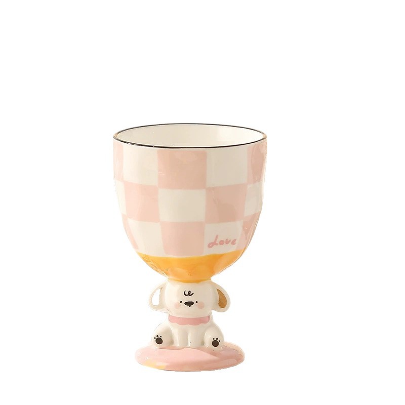 Caricatura creativa encantadora dibujada a mano tridimensional cachorro taza de pie alto helado de alto valor de cara bebida fría taza de cerámica taza de regalo