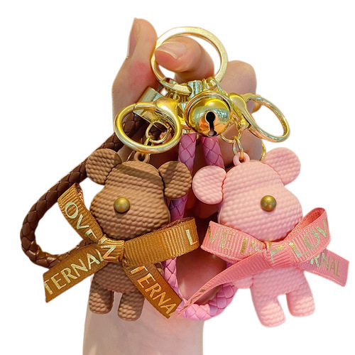 Cartoon Plush Bear Keychain Hook Pendant Cute Violent Bear Car Keychain Strap Women's Bag Hook Decor Wholesale