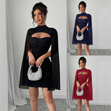 亚马逊跨境欧美外贸女装设计感聚会高级感包臀裙早秋新款连衣裙