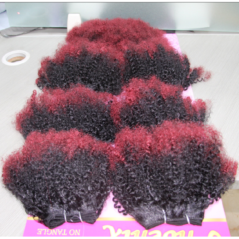 Synthetic Afro Kinky Hair Weft Blend Hair with Closure