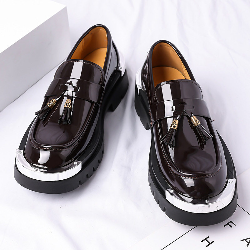Giày lười nam da PU cổ thấp mũi vuông, giày da nam phong cách casual, form rộng — màu nâu, đen