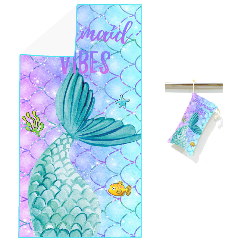 2022 New gradient mermaid printing matching bag girl gift beach towel quick-drying swimming pool bath towel