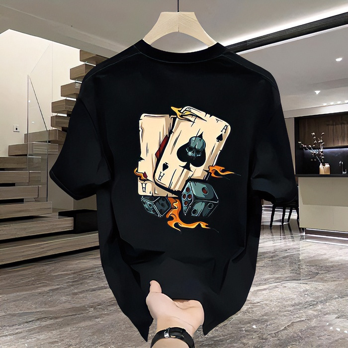 重ポンド潮牌純綿プリント男性半袖tシャツ2025新型夏ファッションカジュアル丸襟tシャツ|undefined