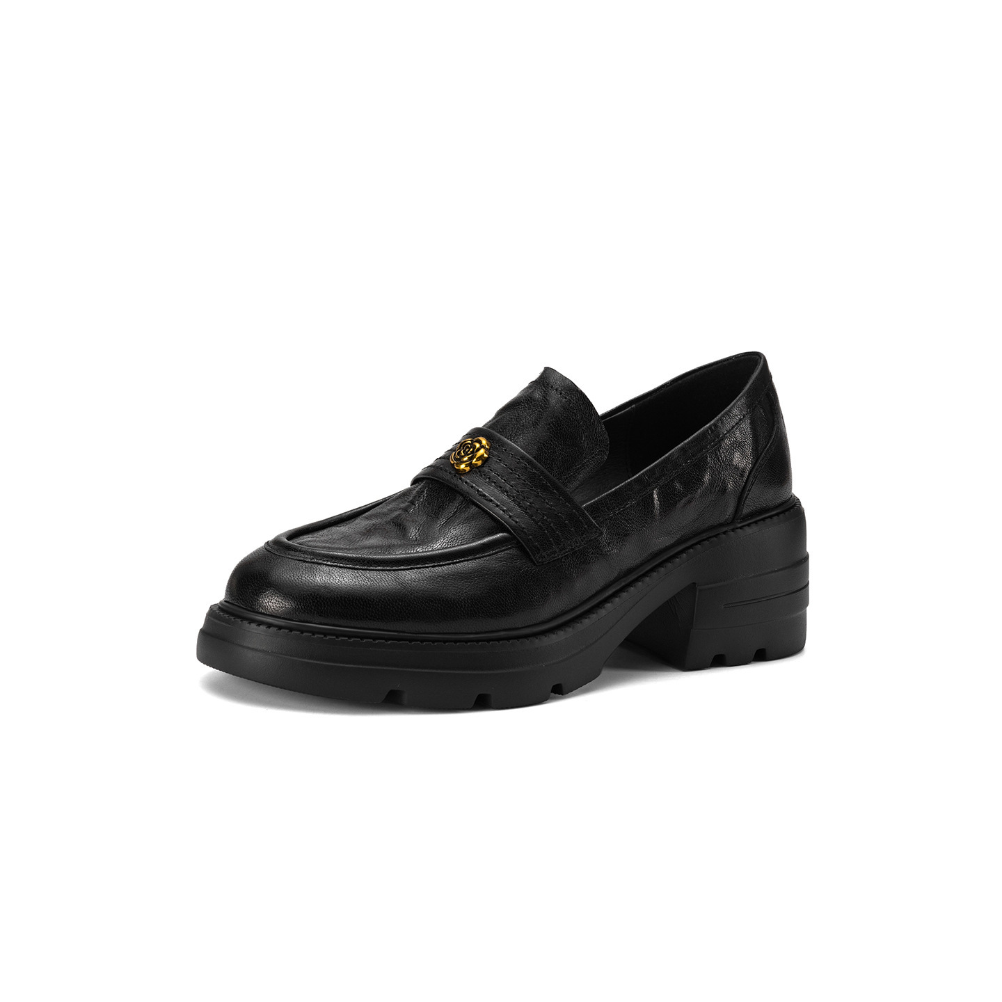 Giày loafer nữ mũi tròn gót vuông dày đế cao 6 cm da cừu — màu nâu chi tiết 31