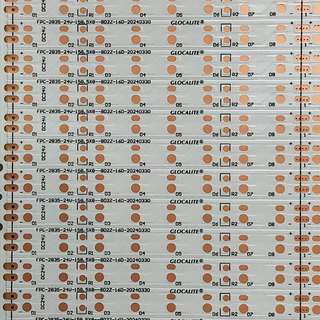 FPC柔性线路板2835 24V 16D/条 8D2R 1206R 158.5*8MM*3PCS*30PCS