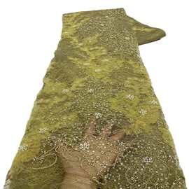 重工股绳立体花珠管亮片绣婚纱面料礼服晚宴时装绣花布料批发lace