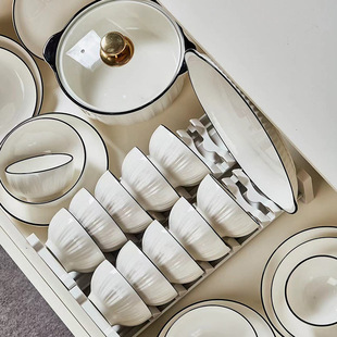Household relief bowl soup bowl 2024 new ceramic tableware suit bowl chopsticks bowl rice bowl plate combination simple