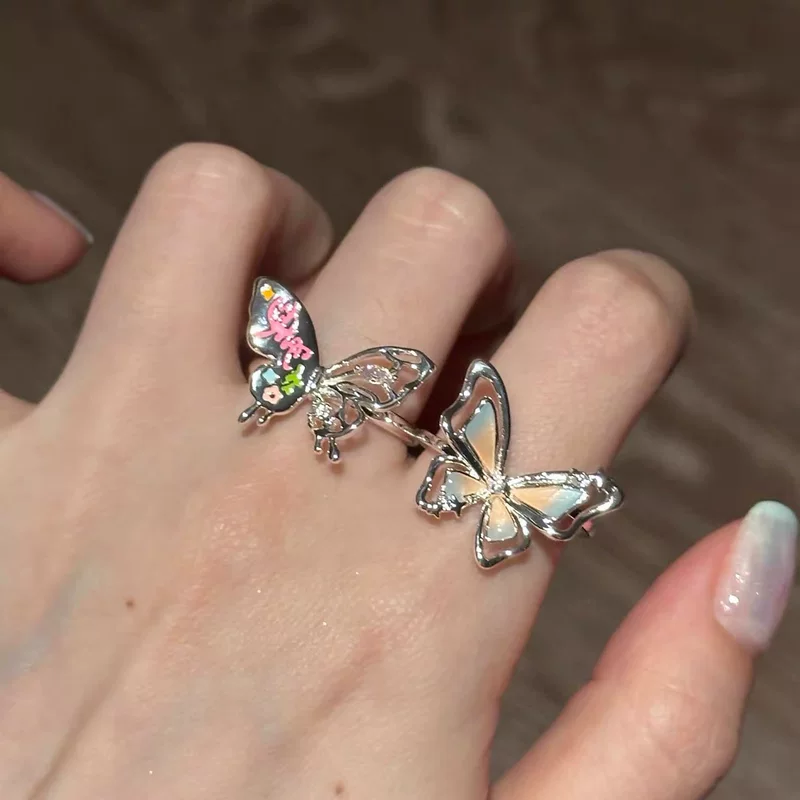 Butterfly Enamel Ring, Small Universal Size, Graffiti Accent, Simple Elegant Design