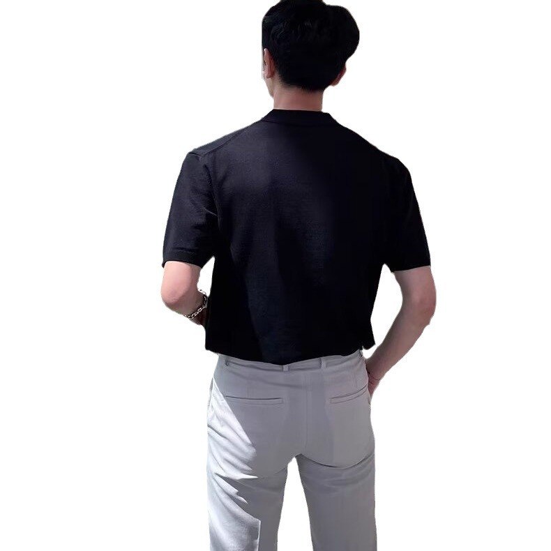 Moda coreana masculina suelta cuello en V cinco mangas de color sólido polo camisa de verano nueva marca de moda de algodón de perla camisa de manga corta