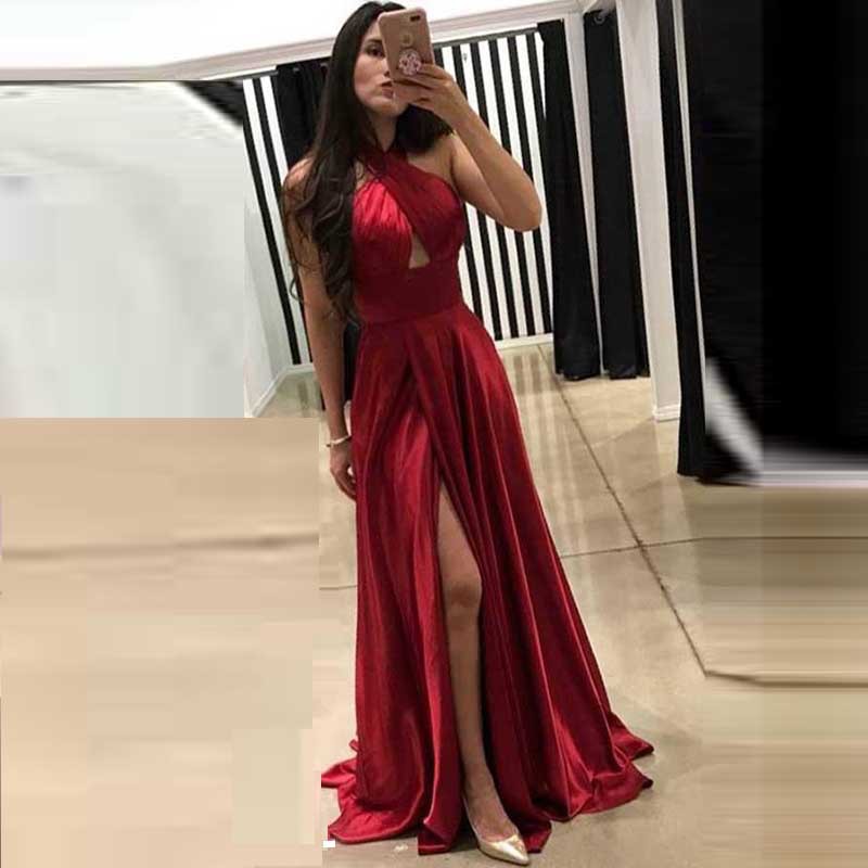 El comercio exterior de Europa y América Amazon AliExpress deseo de las mujeres vestido de noche Halter Vestido de satén vestido largo sexy hendidura