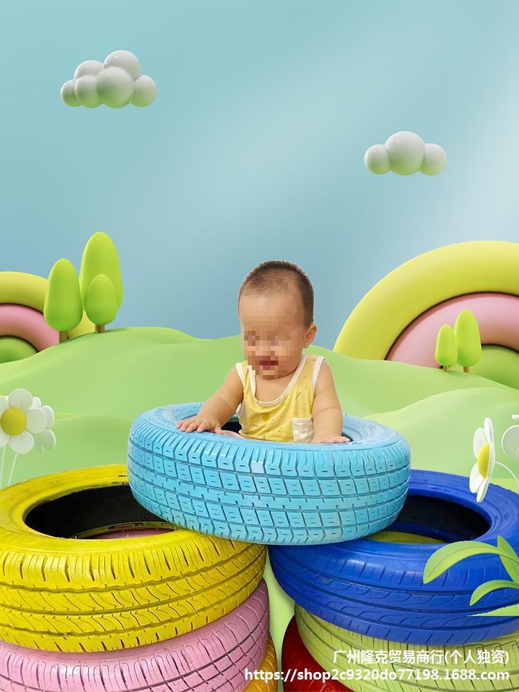 幼儿园彩色轮胎户外玩具废旧橡胶运动上漆轮胎儿童秋千带网垒德株
