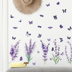 FX-C417紫色薰衣草花蝴蝶臥室客廳玄關家居美化裝飾牆貼紙批發