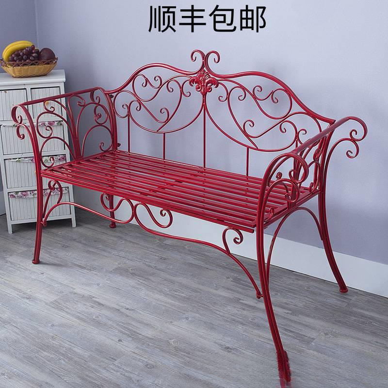 발코니 벤치 더블 파크 의자 유럽 스타일의 황금색 튼튼한 철제 소파 침대 실내 야외 레저 커피 테이블 단순