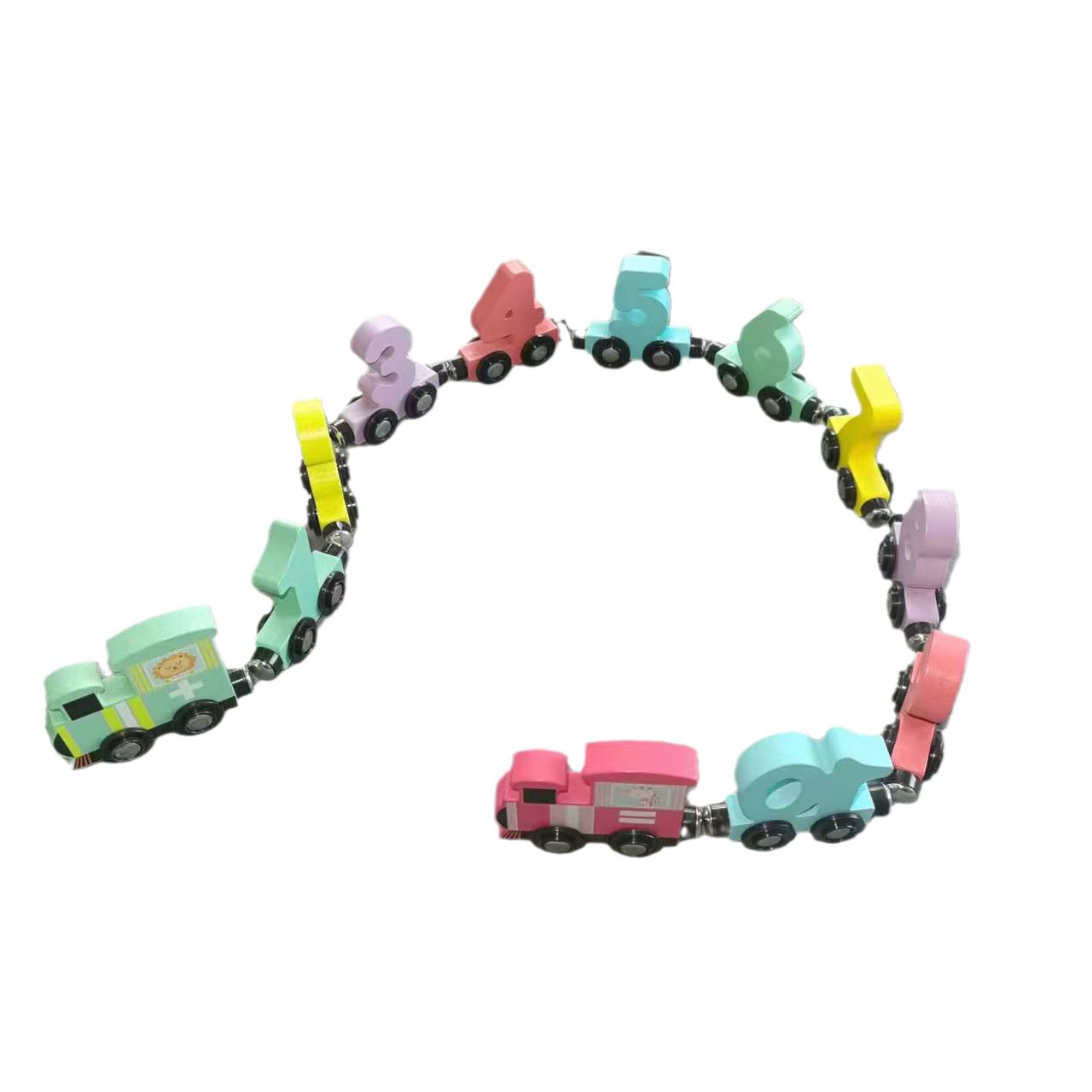 Tren magnético de madera, bloques de construcción de ensamblaje cognitivo digital, educación temprana para niños pequeños, auto de juguete de arrastre personalizado