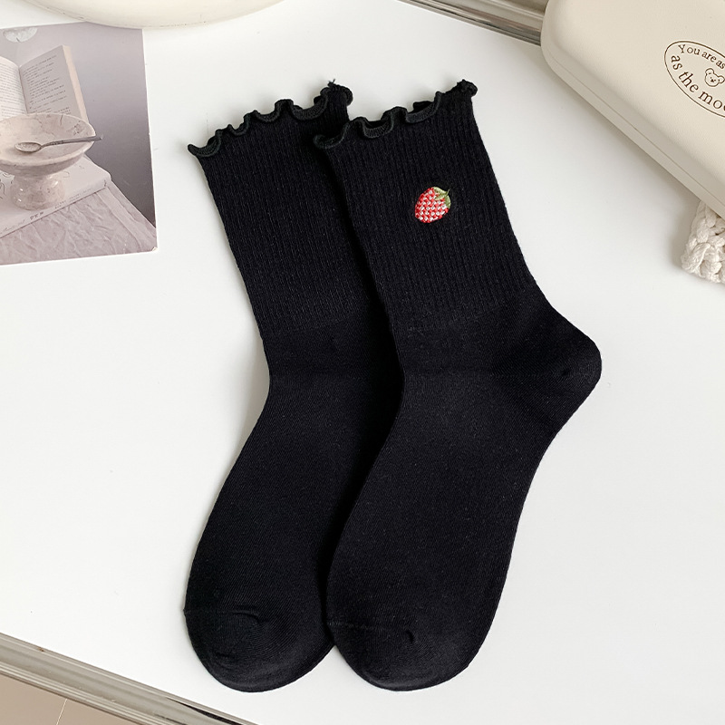 Calcetines blancos para mujeres invierno inmujeras calcetines de algodón sólido bordado hongo calcetines al por mayor sin hueso