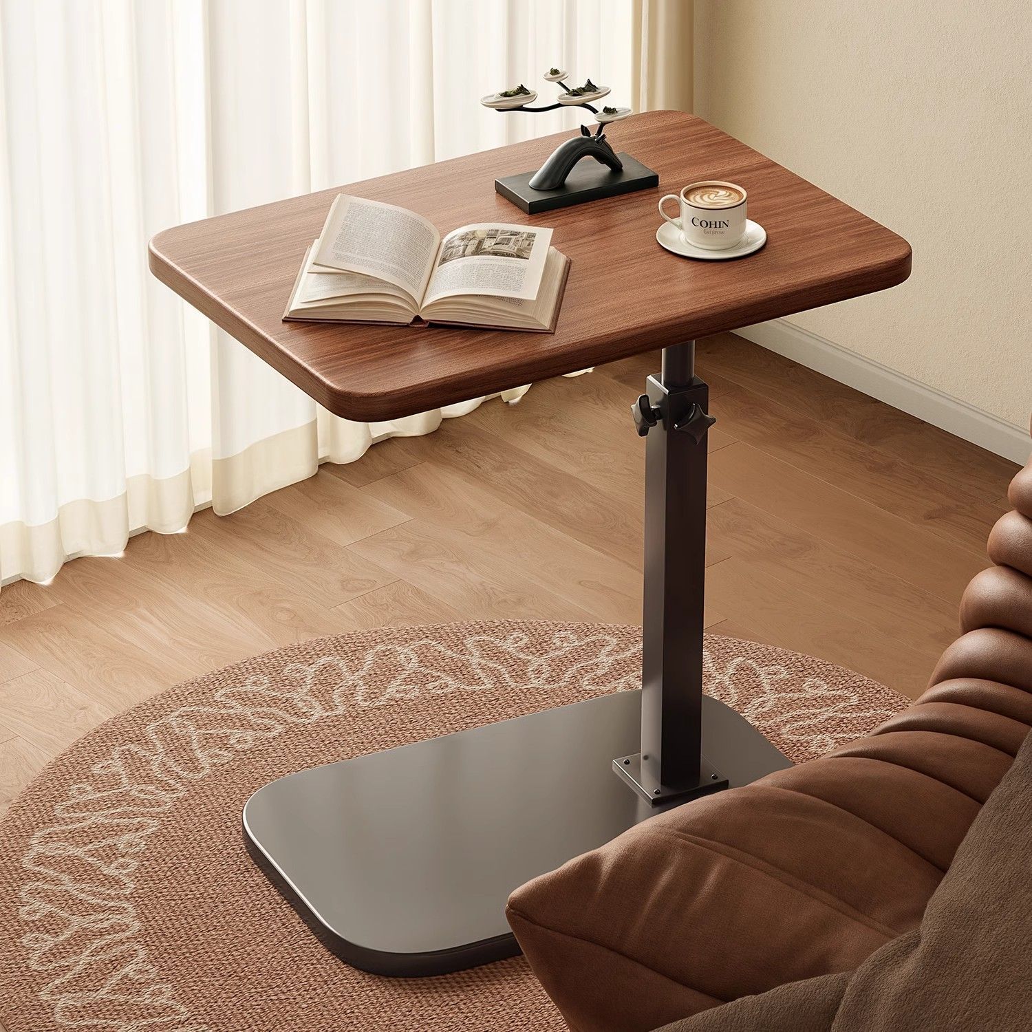 Mobile Coffee Table That Can Be Raised and Lowered, Simple Foldable Bedside Table, Movable Small Side Table for Living Room, Home Use, Sofa, and Bed