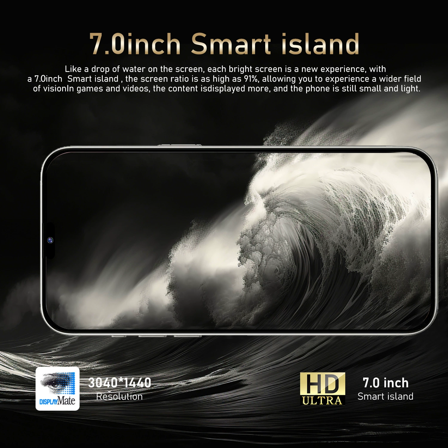 Смартфон i15 Pro Max, 7,0-дюймовый экран, 16 ГБ + 1 ТБ, двойные камеры 72/108 МП