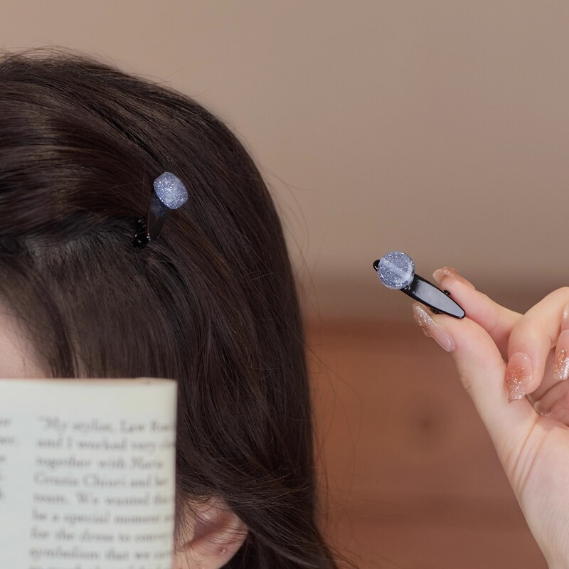 Small Blue Starry Sky Side Duckbill Clip Bow Hairpin High-End Forehead Hair Clip Mini Bangs Clip