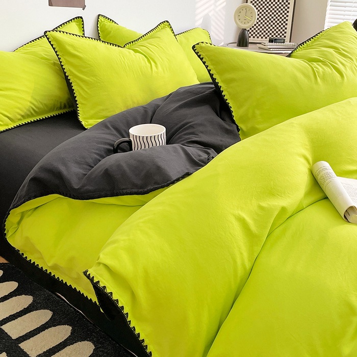 Otoño y invierno de algodón lavado con agua cuatro piezas de sábanas de cama, sábanas de cama, lujo ligero, 2025 nuevo dormitorio estudiantil de tres piezas