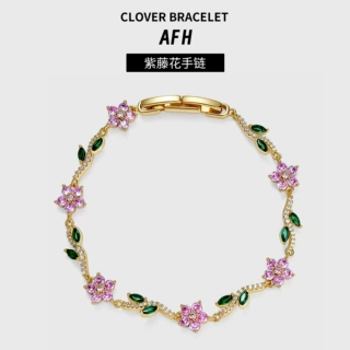 跨境热销 新款时尚优雅几何花朵设计手链镶紫色锆石设计工厂批发