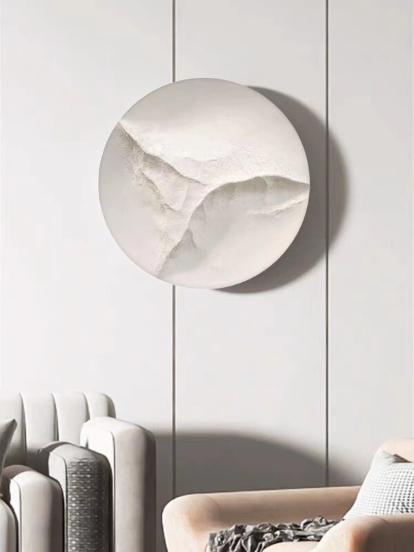 Hand-Carved Wooden Round Entryway Wall Decoration Painting, Hand-Painted Oil Painting with Three-Dimensional Texture, Physical Hanging Painting