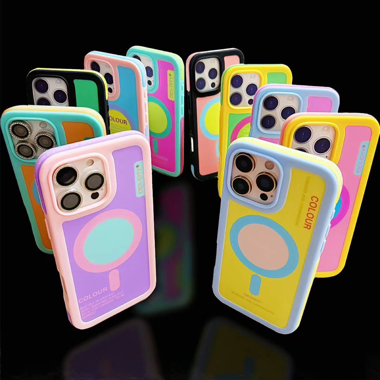 夏日马卡龙肤感撞色支架苹果16Promax磁吸手机壳适用15Pro/14pro