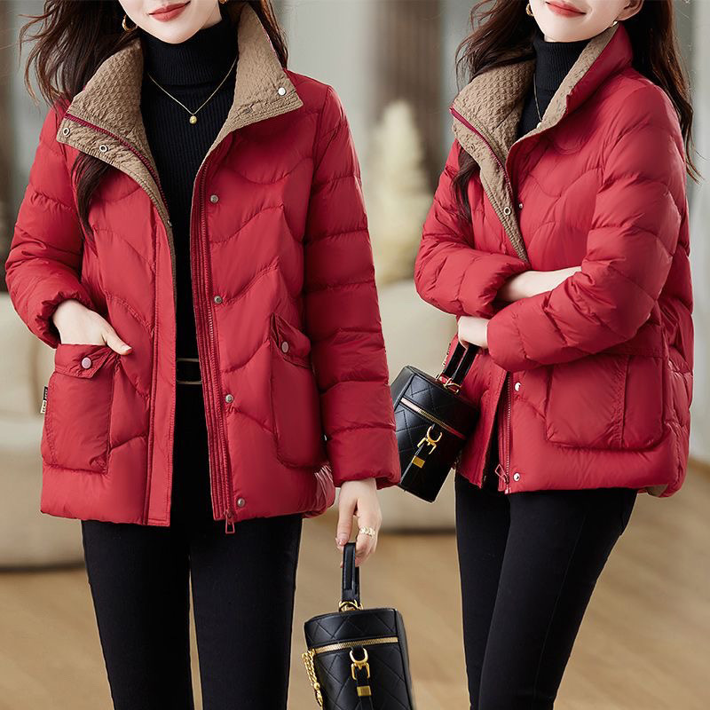 Women's Short Jacket 2025 Autumn/Winter New Fashion Lightweight Cotton Feather Coat Loose Slimming Red Feather Cotton Coat