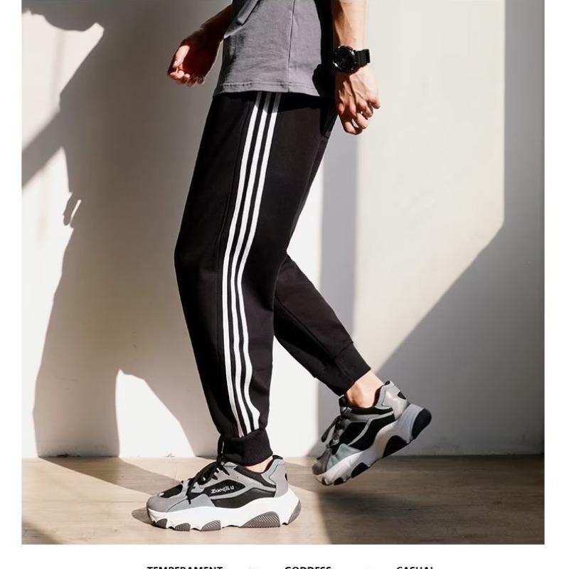 Pantalones casuales de otoño e invierno para estudiantes, pantalones deportivos con forro polar, pantalones deportivos con tres rayas, pantalones holgados de pierna recta para hombre, pantalones con cintura elástica