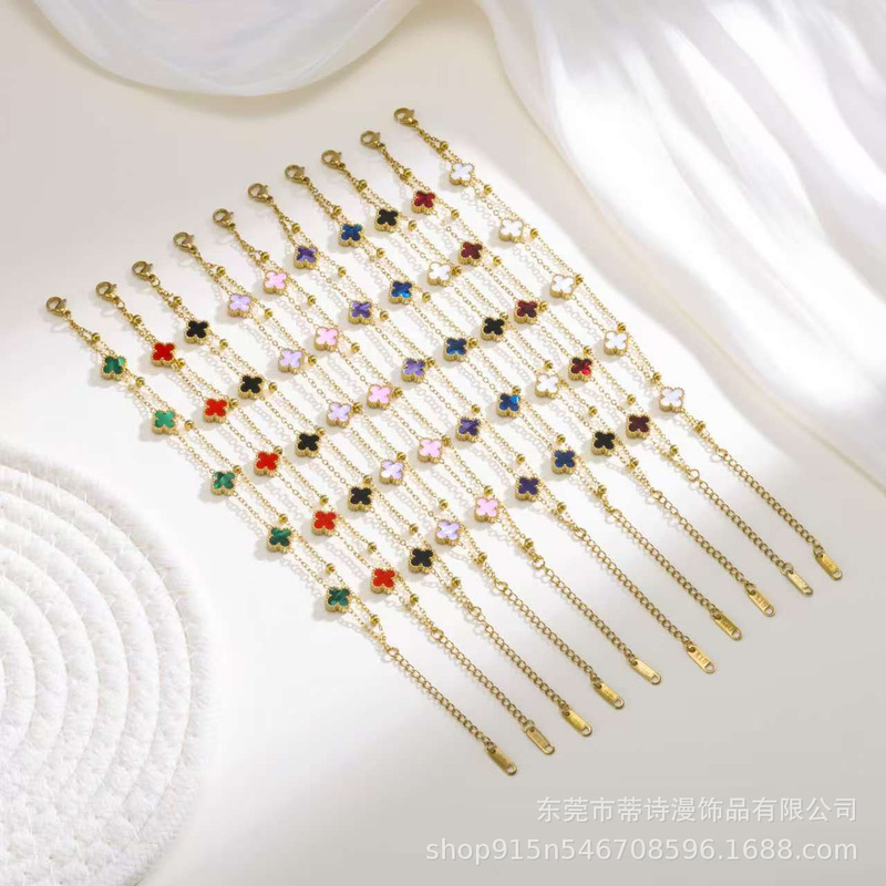 Manufacturer's Ready Stock 9mm Four-Leaf Clover Handmade Chain Bracelet Electroplated 18K Real Gold Accessible Luxury Design Non-Fading Classy