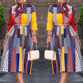 2020Autumn long sleeve pleated skirt African plus size dress