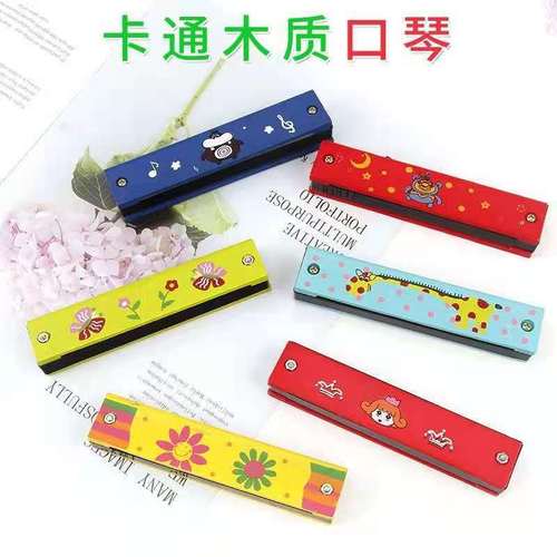 Children's musical instrument toy harmonica wooden painted double row 16 holes 24 holes blowable steel harmonica student playing harmonica