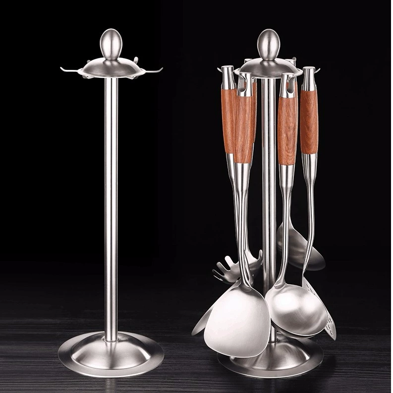 Stainless steel kitchenware hanging rack six hook bracket spatters spoon spoon frying spoon spoon spoon spoon spoon spoil germ bonus gurgery storage rack